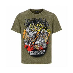 Tricou Von Dutch What Goes Around Tigri – Verde Militar Vintage | Oversized