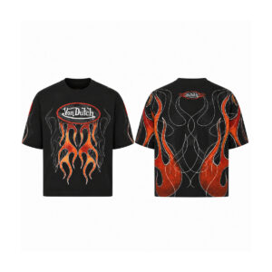 Tricou Von Dutch Flăcări – Negru | Print Față & Spate Oversized