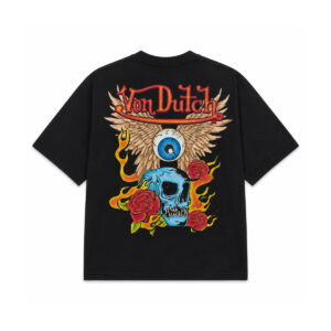 Tricou Von Dutch Craniu & Ochi Înaripat – Negru | Print Spate Color Oversized